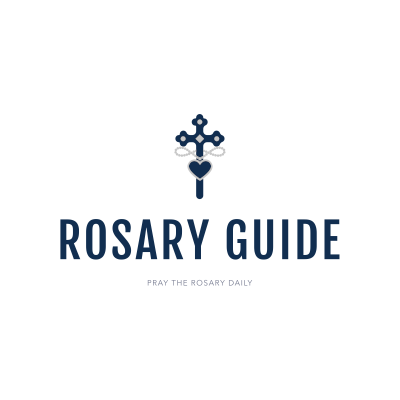 Rosary Guide .com logo showing a cross with beads and a heart